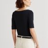 Tops de cuello barco de algodón Ralph Lauren para mujer en color azul marino Tops de cuello barco de algodón Ralph Lauren para mujer en color azul marino