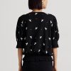 Tops de jersey bordado Ralph Lauren negros con cuello anudado para mujer Tops de jersey bordado Ralph Lauren negros con cuello anudado para mujer