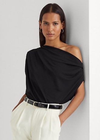 Tops de jersey elástico Ralph Lauren negros para mujer