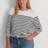 Tops de manga larga de algodón a rayas Ralph Lauren para mujer en blanco y azul marino Tops de manga larga de algodón a rayas Ralph Lauren para mujer en blanco y azul marino