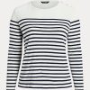 Tops de manga larga de algodón a rayas Ralph Lauren para mujer en blanco y azul marino Tops de manga larga de algodón a rayas Ralph Lauren para mujer en blanco y azul marino