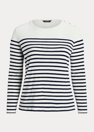 Tops de manga larga de algodón a rayas Ralph Lauren para mujer en blanco y azul marino