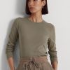Tops de manga larga de mezcla de algodón Ralph Lauren para mujer en color oliva Tops de manga larga de mezcla de algodón Ralph Lauren para mujer en color oliva