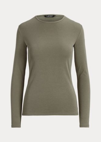 Tops de manga larga de mezcla de algodón Ralph Lauren para mujer en color oliva