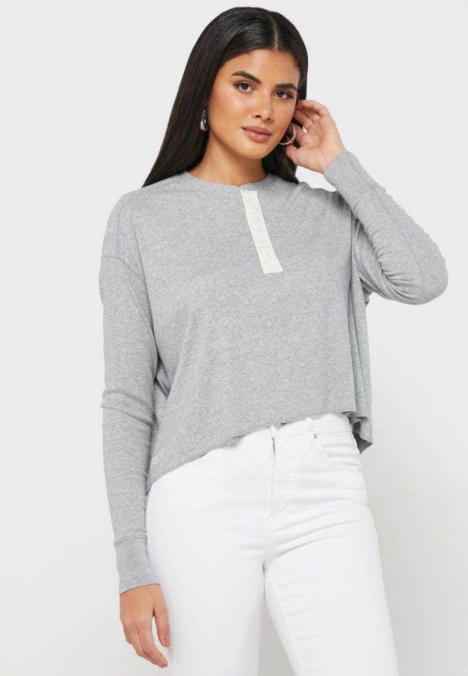 Tops de punto con cuello redondo de Ralph Lauren para mujer en gris Tops de punto con cuello redondo de Ralph Lauren para mujer en gris
