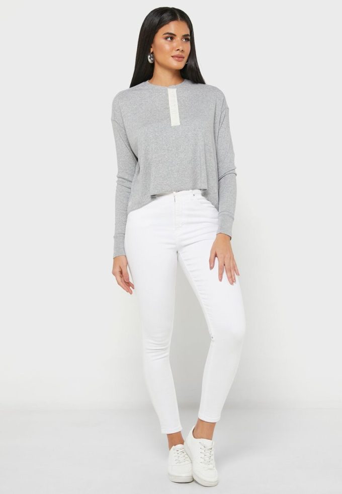 Tops de punto con cuello redondo de Ralph Lauren para mujer en gris Tops de punto con cuello redondo de Ralph Lauren para mujer en gris