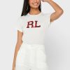 Tops gráficos de cuello redondo Ralph Lauren blancos para mujer Tops gráficos de cuello redondo Ralph Lauren blancos para mujer