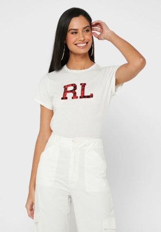 Tops gráficos de cuello redondo Ralph Lauren blancos para mujer