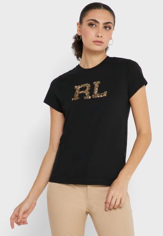 Tops gráficos de cuello redondo Ralph Lauren negros para mujer