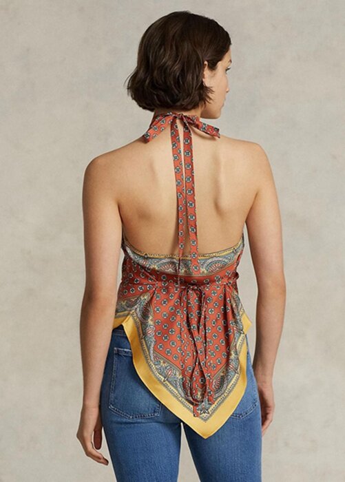 Tops halter de seda morera con motivo de bufanda de Ralph Lauren para mujer en color marrón Tops halter de seda morera con motivo de bufanda de Ralph Lauren para mujer en color marrón