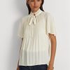Tops plisados de georgette Ralph Lauren blancos para mujer Tops plisados de georgette Ralph Lauren blancos para mujer