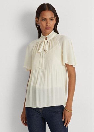 Tops plisados  de georgette Ralph Lauren blancos para mujer