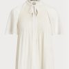 Tops plisados de georgette Ralph Lauren blancos para mujer Tops plisados de georgette Ralph Lauren blancos para mujer