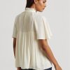 Tops plisados de georgette Ralph Lauren blancos para mujer Tops plisados de georgette Ralph Lauren blancos para mujer