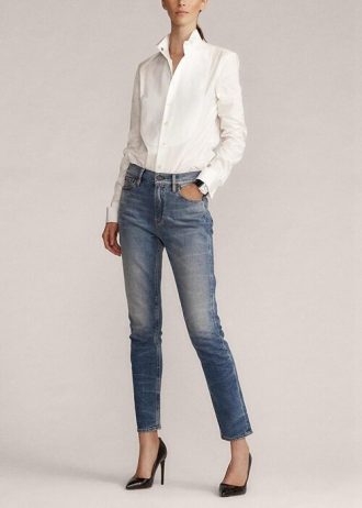 Vaqueros ajustados de tiro alto Ralph Lauren 861 para mujer en azul