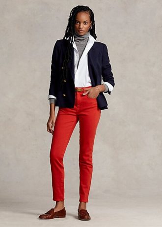 Vaqueros ajustados de tiro alto Ralph Lauren Tompkins para mujer en color rojo