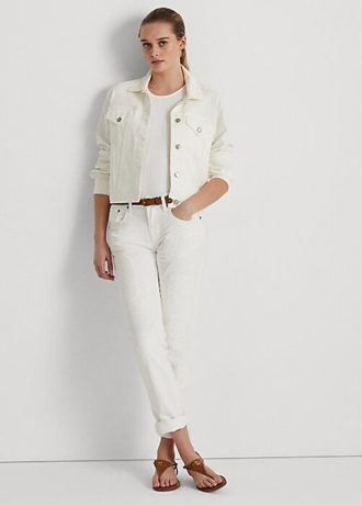 Vaqueros cónicos relajados con parches de ojales de Ralph Lauren para mujer en blanco