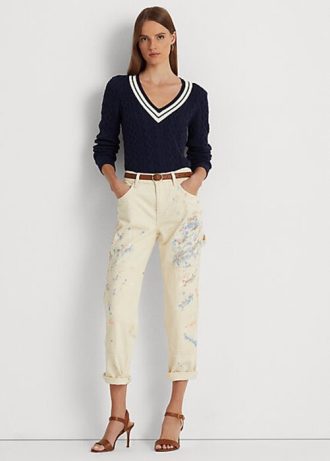 Vaqueros de carpintero Ralph Lauren color crema con efecto salpicado de pintura para mujer