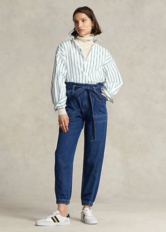 Vaqueros jogger con cintura paperbag de Ralph Lauren para mujer en azul marino