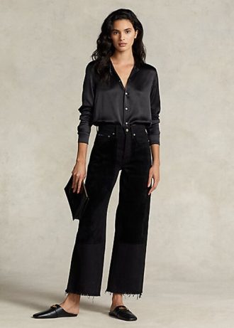 Vaqueros negros Ralph Lauren de tiro alto y pierna ancha para mujer