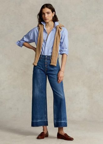 Vaqueros Ralph Lauren de corte ancho y corte cropped para mujer en color azul marino