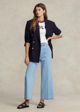 Vaqueros Ralph Lauren de tiro alto y pierna ancha para mujer en azul