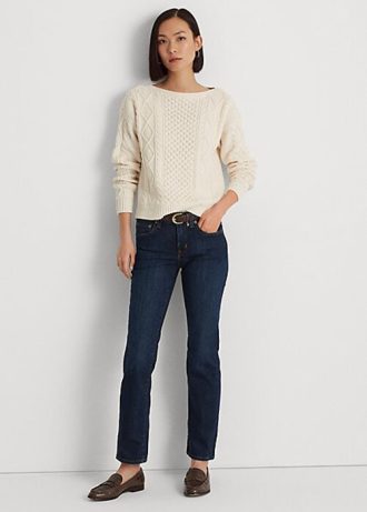 Vaqueros Ralph Lauren de tiro bajo, rectos y curvilíneos para mujer, color azul marino