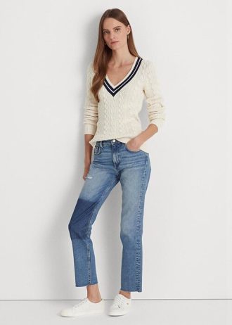Vaqueros rectos de tiro alto y corte cropped de Ralph Lauren para mujer en color azul