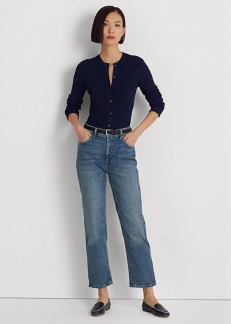 Vaqueros rectos de tiro alto y tobillo azul Ralph Lauren para mujer