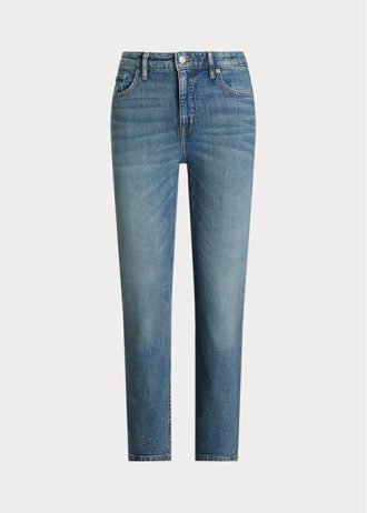 Vaqueros rectos de tiro alto y tobillo azul Ralph Lauren para mujer