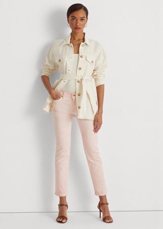 Vaqueros rectos de tiro medio y tobillo revestidos de Ralph Lauren para mujer en color rosa