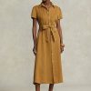 Vestido corto de lino con cinturón Ralph Lauren para mujer, color marrón