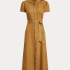 Vestido corto de lino con cinturón Ralph Lauren para mujer, color marrón