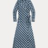 Vestido cruzado de gasa de algodón a cuadros azul Ralph Lauren para mujer