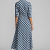 Vestido cruzado de gasa de algodón a cuadros azul Ralph Lauren para mujer