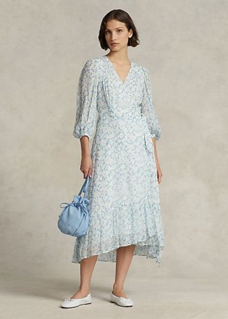 Vestido cruzado de georgette arrugado con flores de Ralph Lauren para mujer