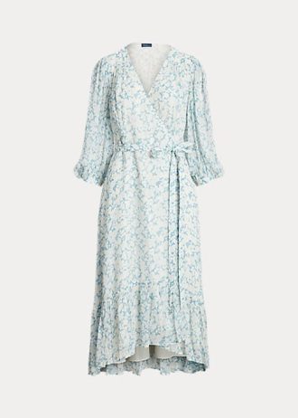 Vestido cruzado de georgette arrugado con flores de Ralph Lauren para mujer