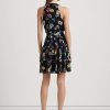 Vestido cruzado de georgette arrugado con flores multicolor de Ralph Lauren para mujer