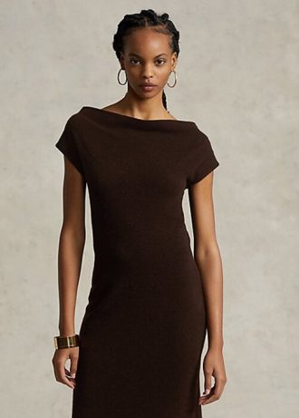 Vestido de cachemira con cuello recto de Ralph Lauren para mujer en color chocolate