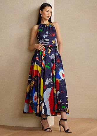Vestido de día de satén de algodón con estampado Renshaw de Ralph Lauren para mujer en multicolor