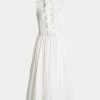 Vestido de día plisado de lino sin mangas Ralph Lauren Roald para mujer, color blanco Vestido de día plisado de lino sin mangas Ralph Lauren Roald para mujer, color blanco