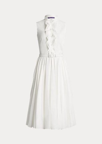 Vestido de día plisado de lino sin mangas Ralph Lauren Roald para mujer, color blanco