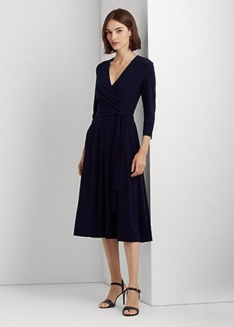 Vestido de jersey cruzado Ralph Lauren para mujer en azul marino Vestido de jersey cruzado Ralph Lauren para mujer en azul marino