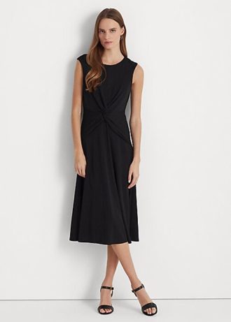 Vestido de jersey negro con parte delantera torcida de Ralph Lauren para mujer Vestido de jersey negro con parte delantera torcida de Ralph Lauren para mujer