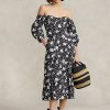 Vestido de lino con hombros descubiertos y estampado floral de Ralph Lauren para mujer, color negro y crema