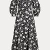 Vestido de lino con hombros descubiertos y estampado floral de Ralph Lauren para mujer, color negro y crema