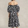 Vestido de lino con hombros descubiertos y estampado floral de Ralph Lauren para mujer, color negro y crema