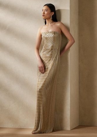 Vestido de noche beige con adornos Collingwood de Ralph Lauren para mujer Vestido de noche beige con adornos Collingwood de Ralph Lauren para mujer