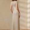 Vestido de noche de manga corta de malla Ralph Lauren en beige para mujer