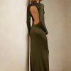Vestido de noche de seda Ralph Lauren de manga larga para mujer en color oliva Vestido de noche de seda Ralph Lauren de manga larga para mujer en color oliva